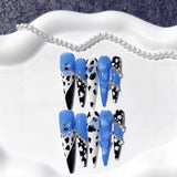 Blue Cow Print Cute Bear Statement Press On Nails