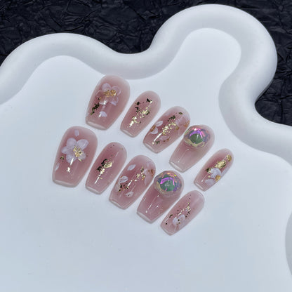 Sweet hand-painted small flower pure handmade press-on nails gentle blush short nail art small fresh wearable nail sticker｜365nails