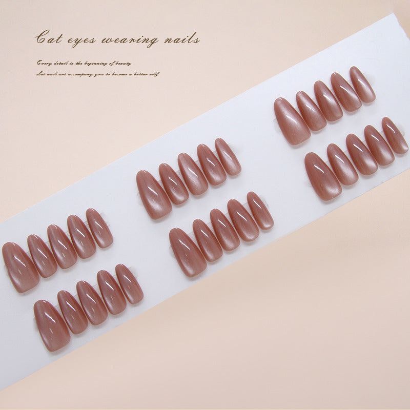 Nail Tips  prefabricated nail, simple red-brown cat eye, white atmosphere, , removable nail art pieces 30 pieces｜365nails