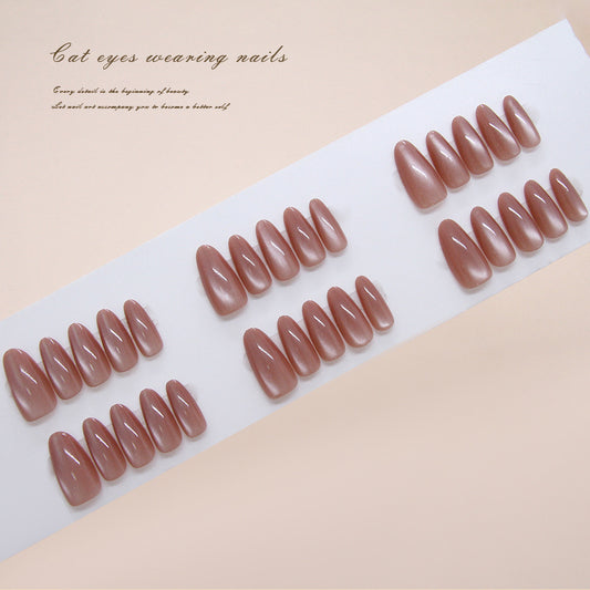 Nail Tips  prefabricated nail, simple red-brown cat eye, white atmosphere, , removable nail art pieces 30 pieces｜365nails