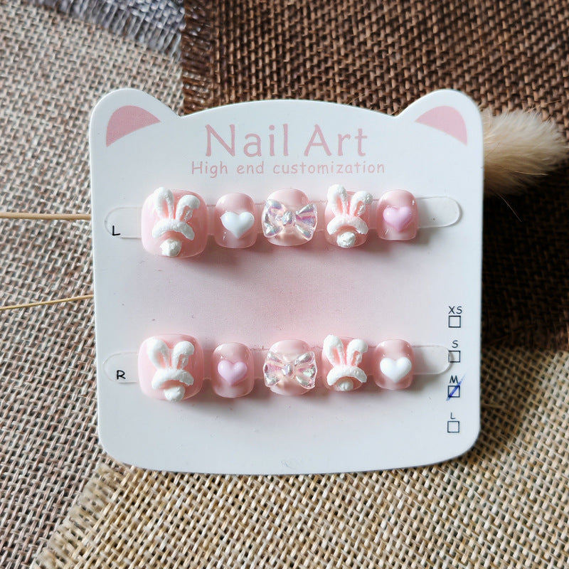 365nails-Pink Bunny Kids Series: "Sweet Bunny Ears" – Short Square Kids Nail Art