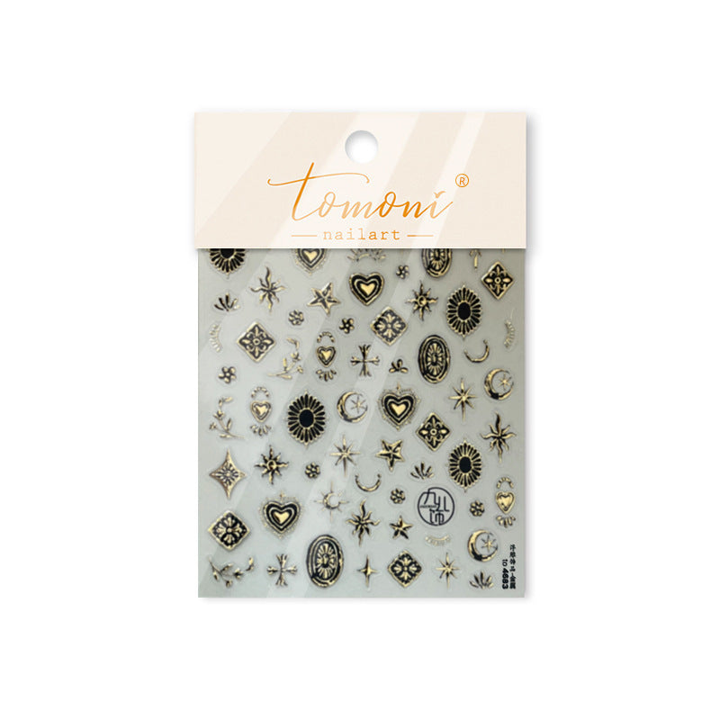 Vintage Gothic Ornament Collection: "Gilded Celestial" – 3D Metallic Nail Sticker