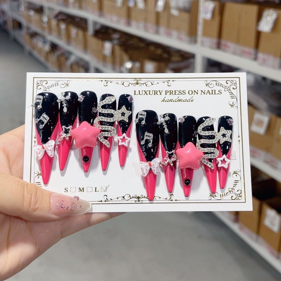 Dark Cherry Gothic Star Snake Extra Long Press On Nails