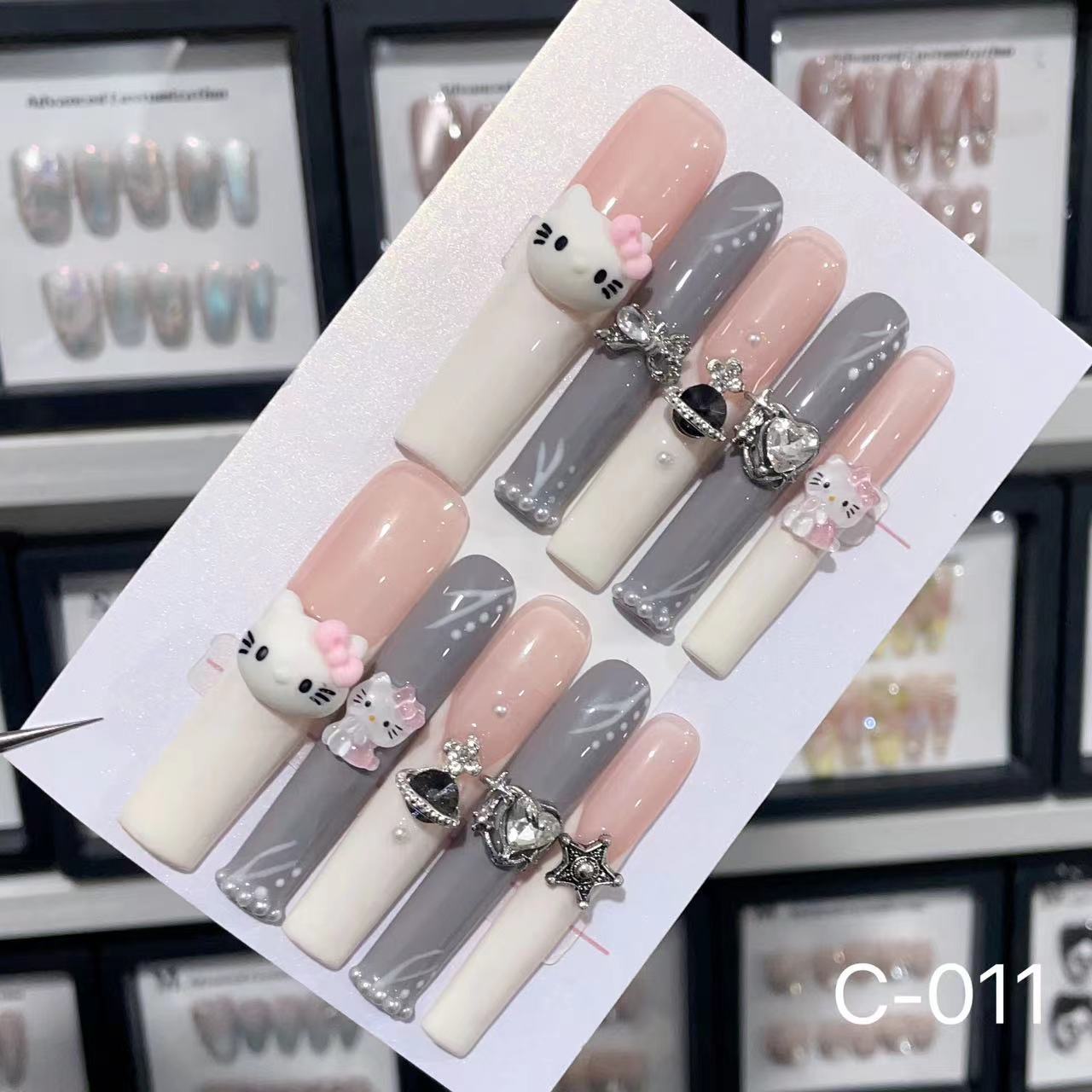Extra Long 5.5cm Water Pipe Press-On Nails | Handmade Collection | Round Shape