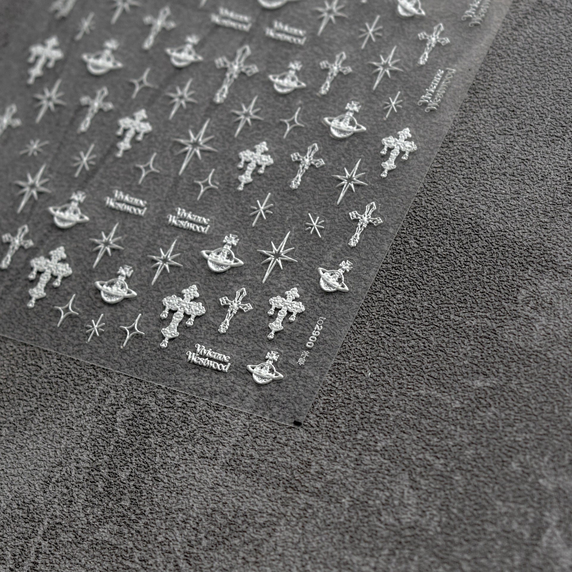 Gothic Cross Saturn Collection: "Dark Elegance" – 3D Embossed Nail Sticker