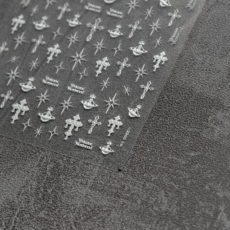 Gothic Cross Saturn Collection: "Dark Elegance" – 3D Embossed Nail Sticker