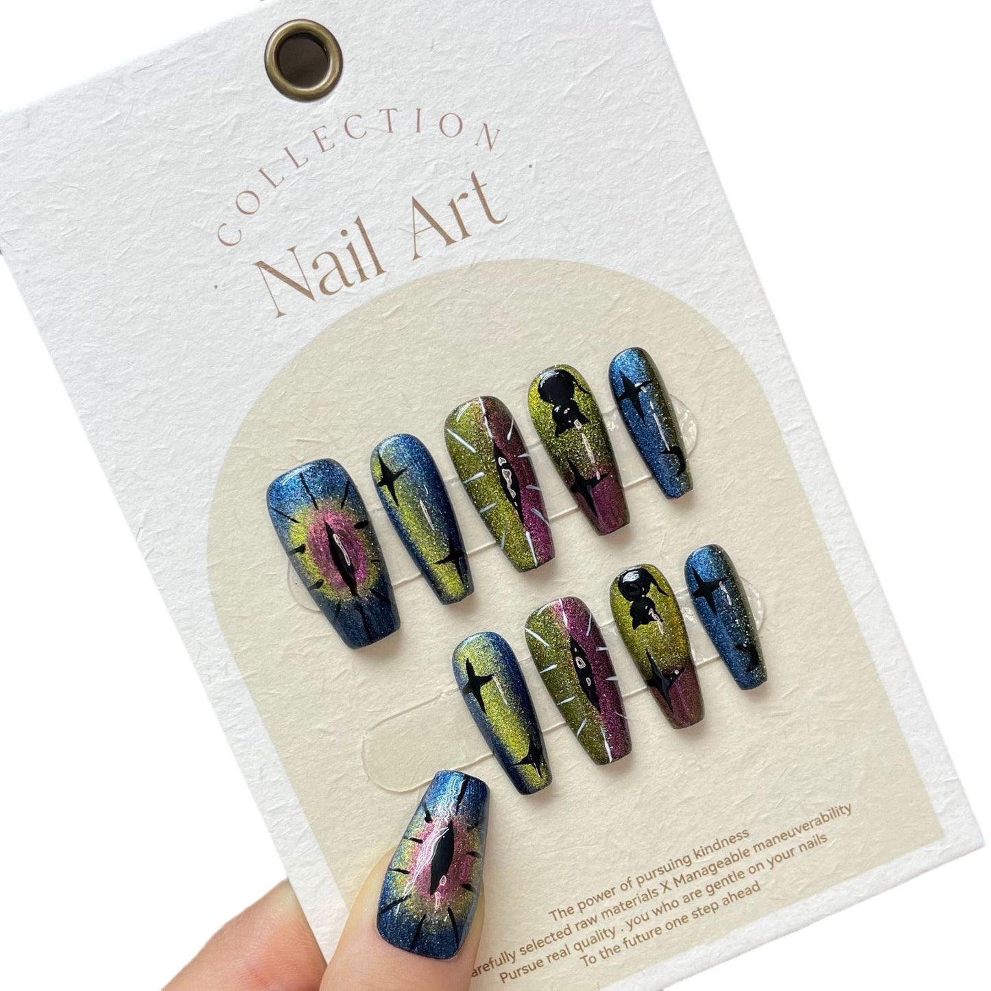 Civet Worship Moon Devil's Eye Handmade cat eye press on nails Niche Sweet Cool Wind press on nails Reusable Nail Art | 365nails