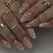 Uñas postizas francesas blancas difuminadas, muy vendidas, cortas, almendradas, extraíbles y fáciles de usar | 365nails
