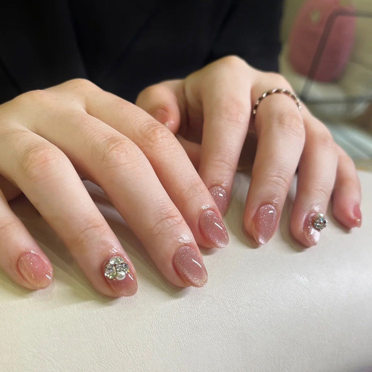 press-on nails Pink cat eye Diamond Diamond Short Round Nail Art Nail Art Sheet Finished Product  Solid Color Nail Art Sheet Removable｜365nails