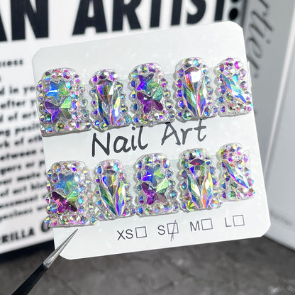 Duckbill Shape nail bursts full of diamonds, sweet and cool babes, Handmade press on nails, wearable fake nail wholesale｜365nails