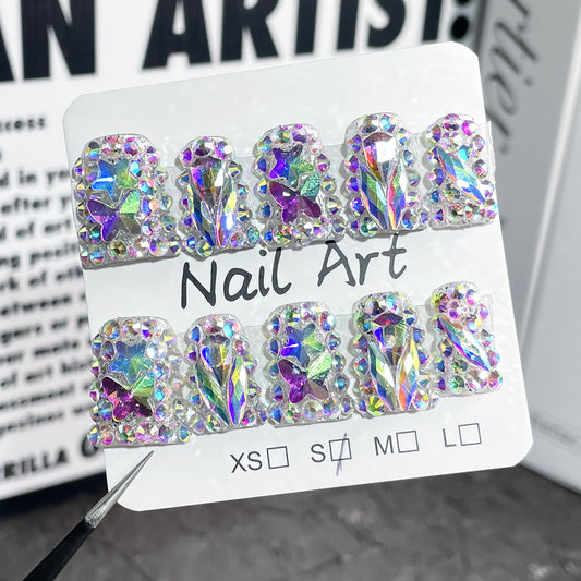 Duckbill Shape nail bursts full of diamonds, sweet and cool babes, Handmade press on nails, wearable fake nail wholesale｜365nails