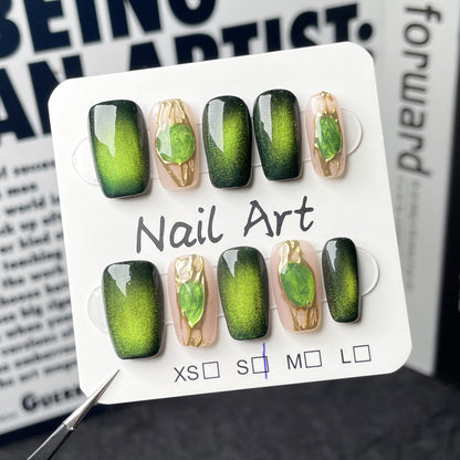 Handmade press on nails Jasper Cat Eye  Short Nail Patch Sweet Cool Spice Girl Fake Nails｜365nails