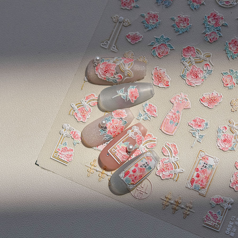 365nails: "Peony Qipao Charm" – Oriental Floral Nail Stickers