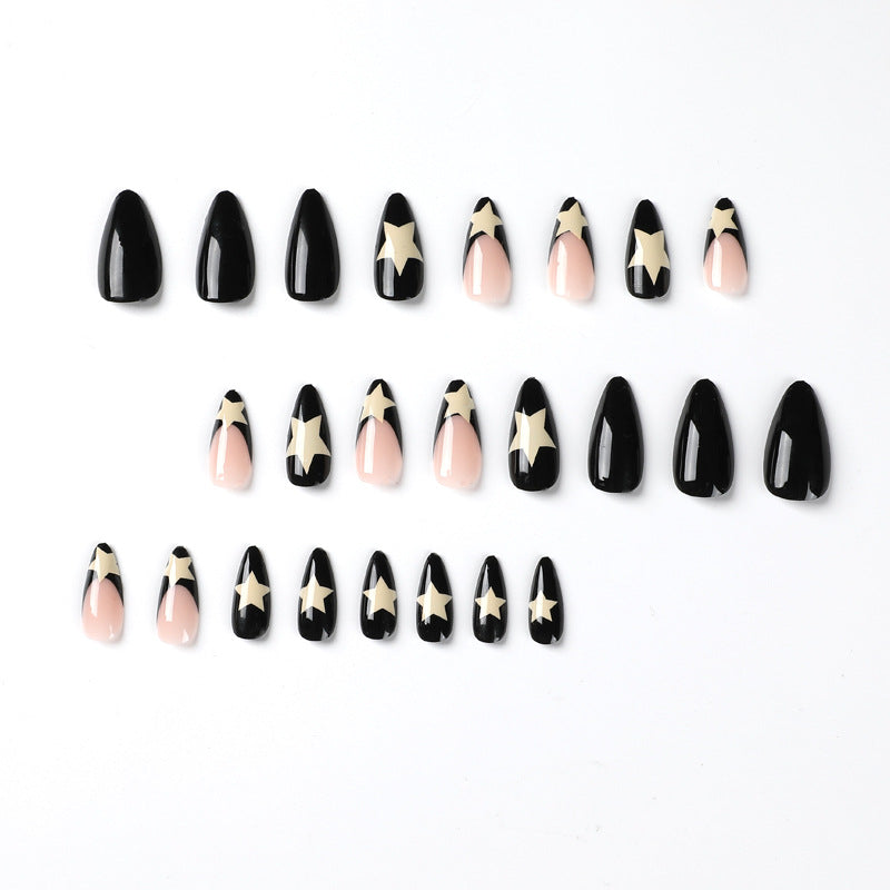 Wear armor Medium and long armor, French black edge milky white pentagram nail art, wear nail wholesale nails
