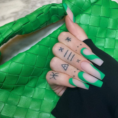 Bamboo green French False nails Wear nail art Finished fake nail nail art patch nail piece Removable nail piece｜365nails