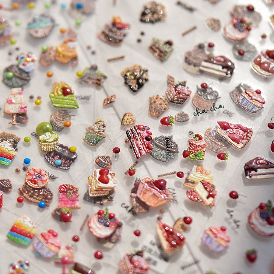 Strawberry Dessert Collection: "Strawberry & Cherry Cake" – 3D Embossed Nail Sticker