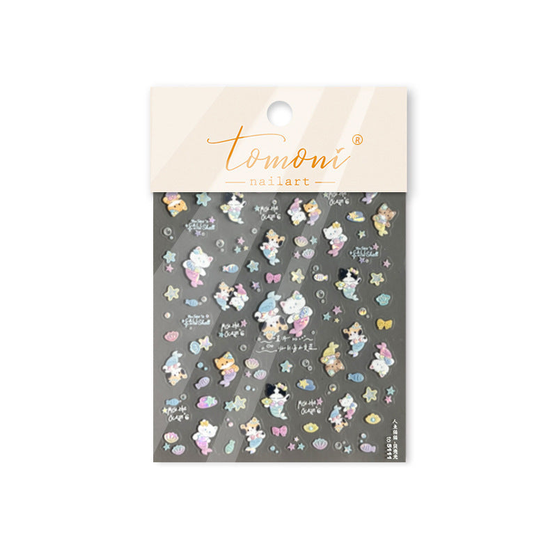 Kawaii Pet Shell Light Collection: "Cute Pet & Shell Light" – 3D Embossed Nail Sticker