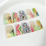 Unhas bico de pato multicoloridas com mudança gradual de gelo francês através de manicure, lindas garotas legais, unhas de pressão feitas à mão no atacado ｜ 365nails