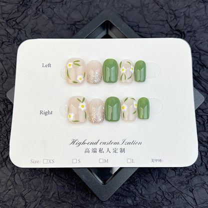 Handmade manicure short spring and summer small fresh hand-painted five-petaled flower pure handmade press-on nails removable fake nail｜365nails
