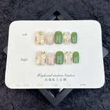 365nails Whimsy: "Emerald Meadow" – Short Square Green & Floral Press On Nails 24pcs