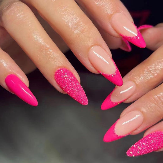 Rose Red French Edge Glitter Nail Art  Wholesale Nail Piece Wholesale Nail Art Finished Product｜365nails
