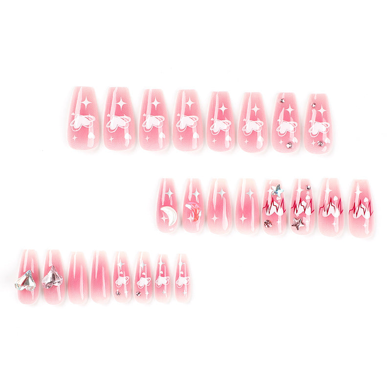365nails: "Y2K Heartbeat Pink Coffin" – 3D Crystal & Star Accent Press-on Nails