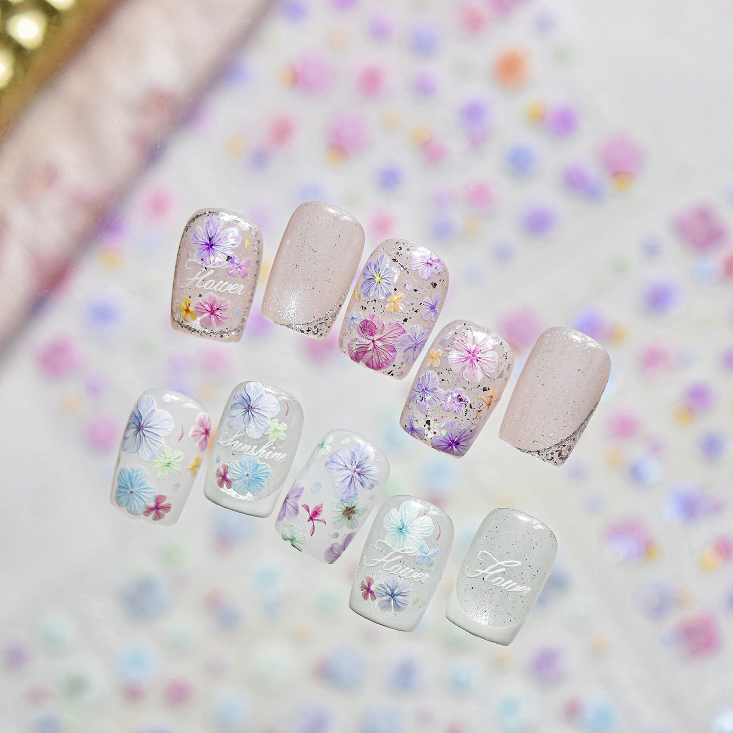 Pastel Flower Collection: "Sunshine & Pastel Wildflower" – 3D Embossed Nail Sticker