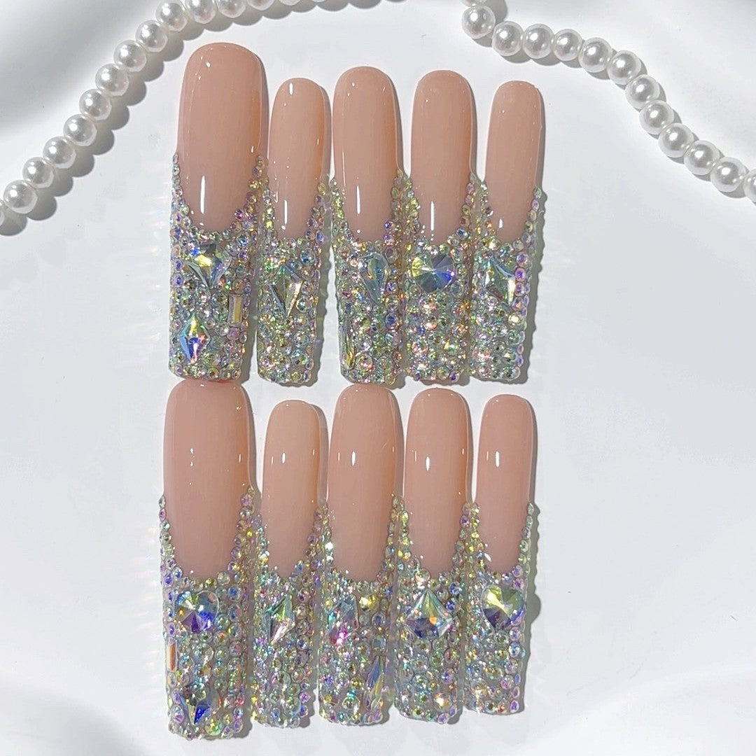 Nude AB Crystal Full Rhinestone Press On Nails