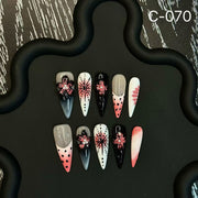 365nails: "Midnight Bloom" – 3D Floral Handmade Stiletto Nails