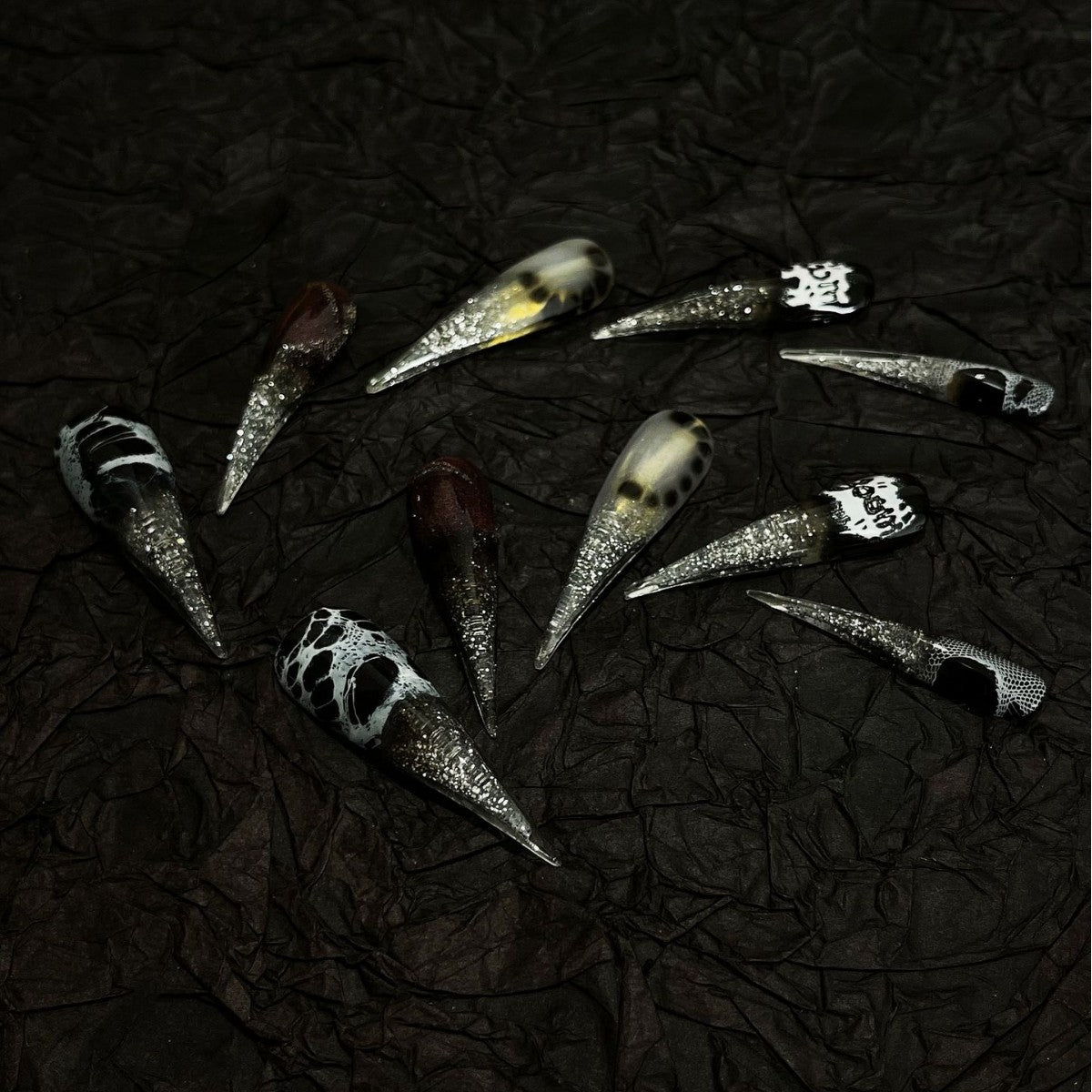 [Galaxy] ins Wind Explosion Dragon Claw Cat Eye Silver Ten Fingers Quicksand Flow Hemp Nail Art Removable press on nail