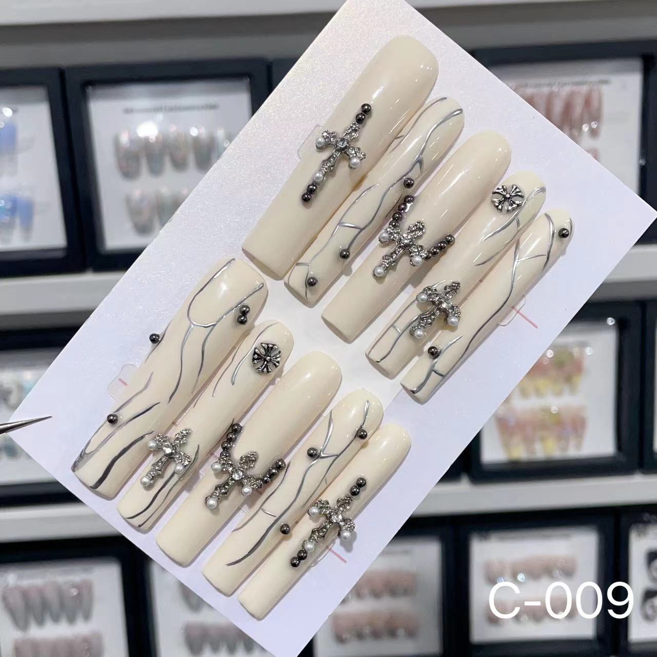 Extra Long 5.5cm Water Pipe Press-On Nails | Handmade Collection | Round Shape