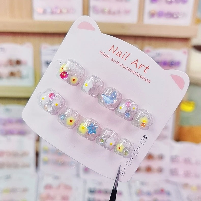 Bursting Butterfly Stars Cute Kids Press On Nails Set