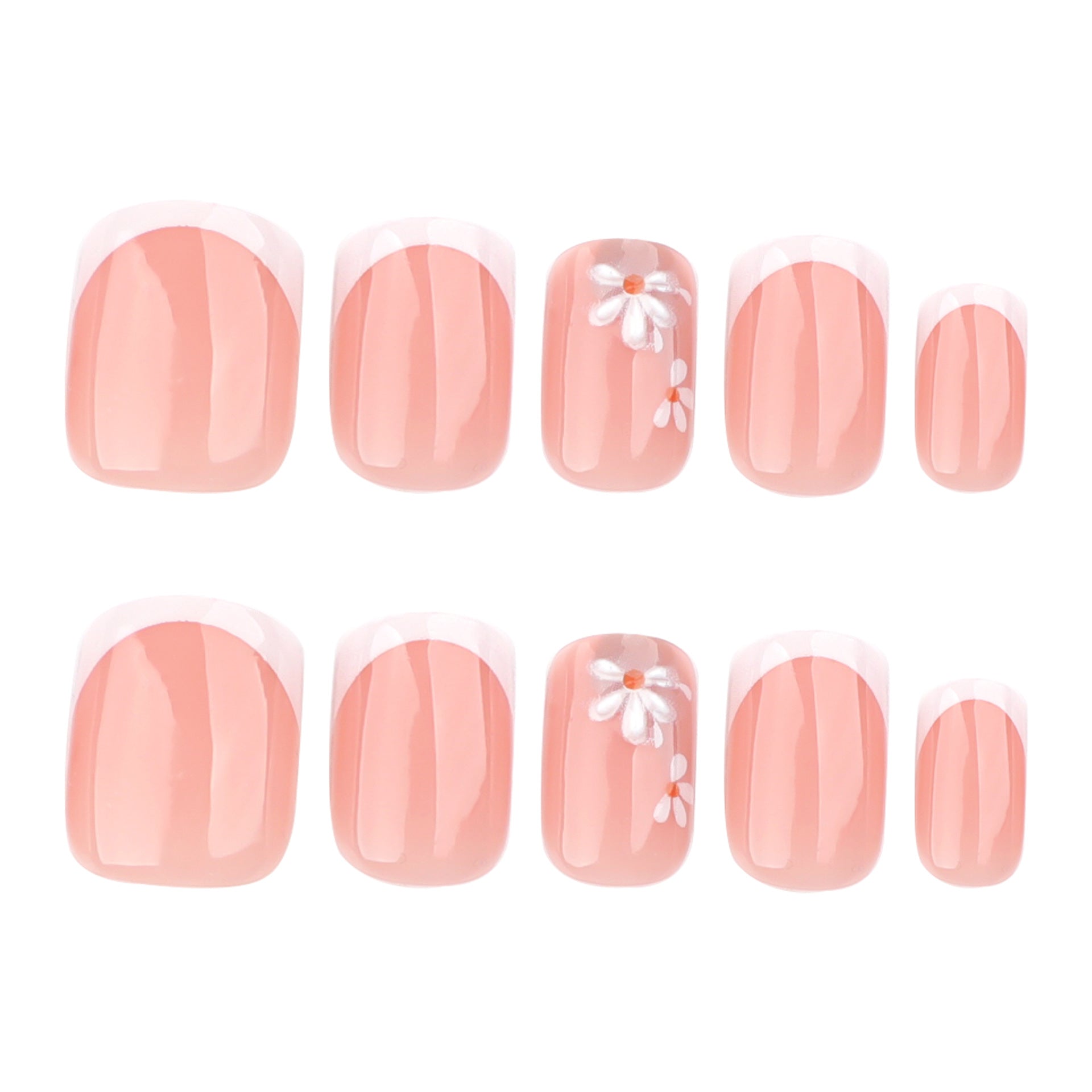 Unhas curtas quadradas brancas francesas 3D margarida ins flor de vento manicure primavera e verão pequenas unhas postiças novas｜365nails