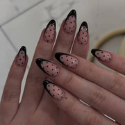 Simple french black press-on nails black polka dot round dot manicure nail chips almond nails
