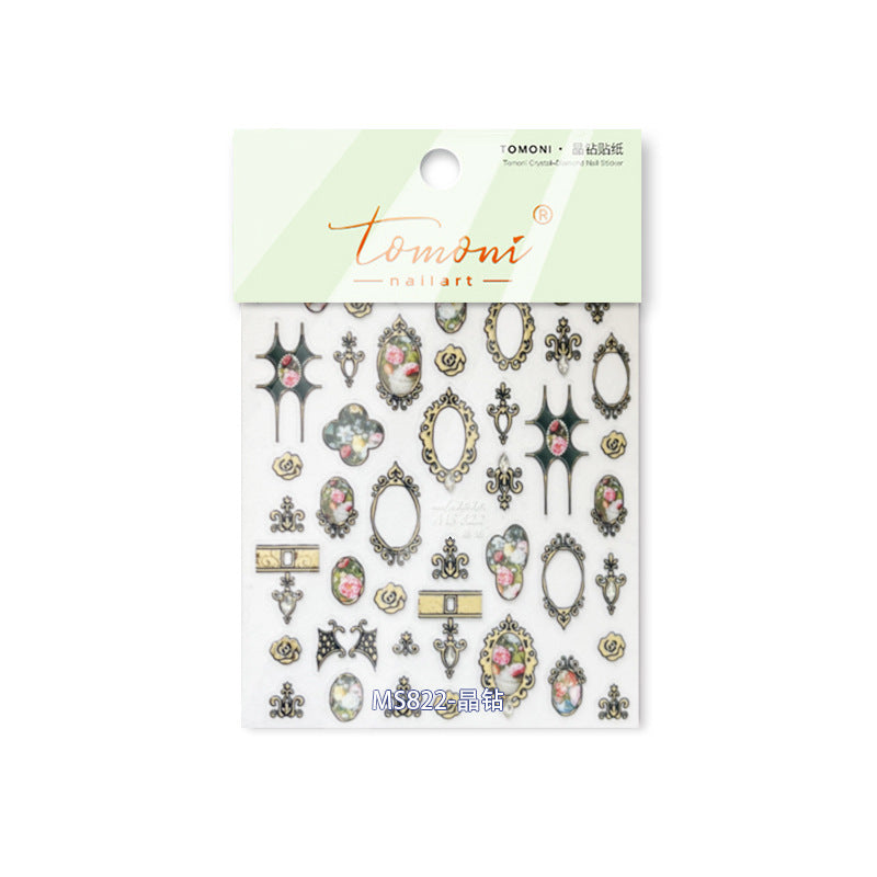 Vintage Frame & Floral: "Antique Crystal" – 3D Embossed Nail Sticker