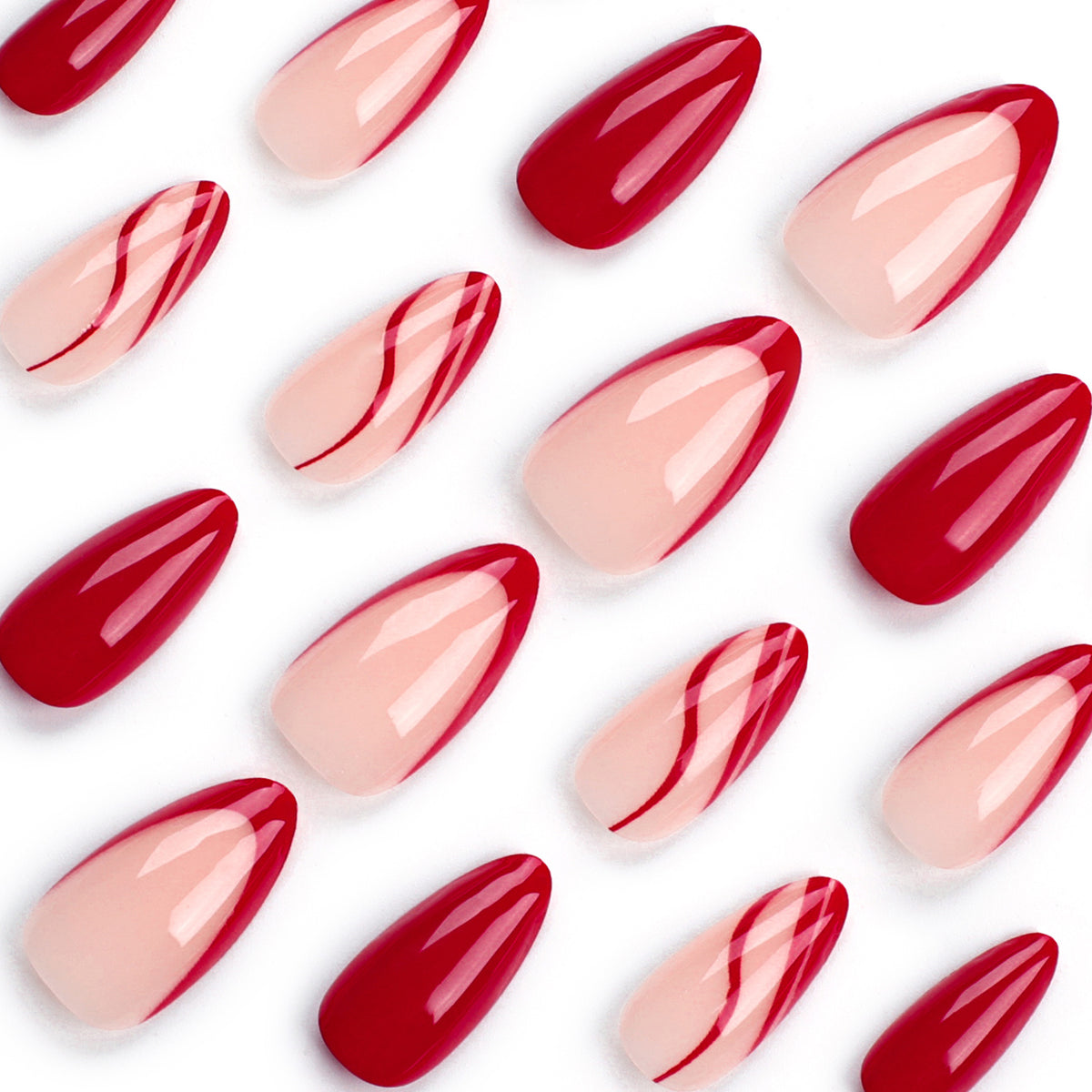 Simple Wear Nail Nail Sheet Solid Color French Red Corrugated Line ...