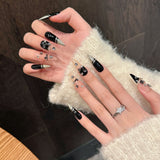 Dark Wind Spice Girl Exclusive Handmade High-quality Black Gold Star Boutique Spice Girl Nail Art False Nails | 365nails