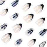 Navy Petal Accent Nails with Soft Nude Contrast