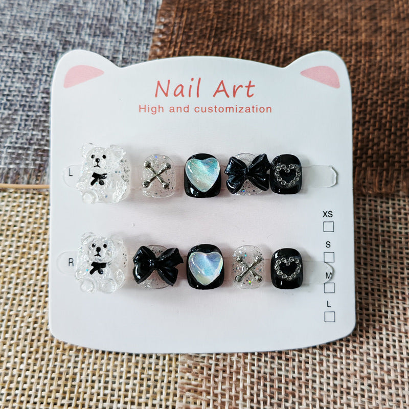365nails: "edgy sweet bear" – short round handmade kids press-on nails