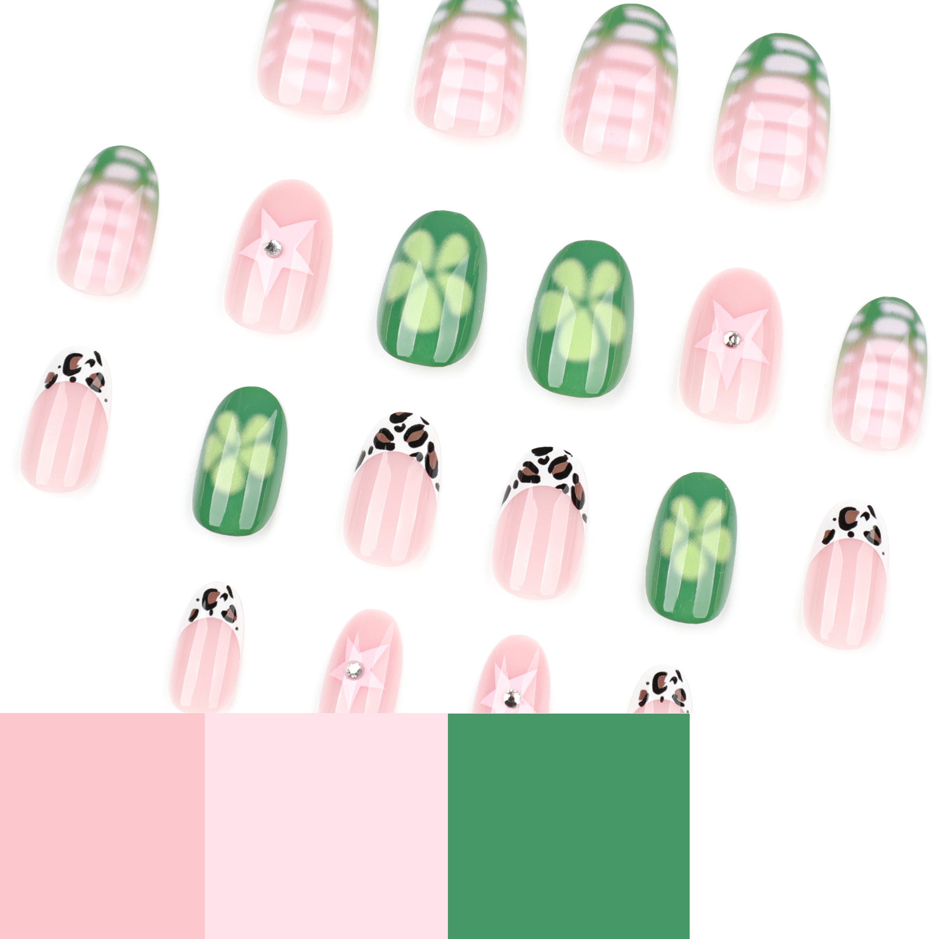 Fresh green short round short wear nail summer new foreign trade hot-selling nail piece press on nails