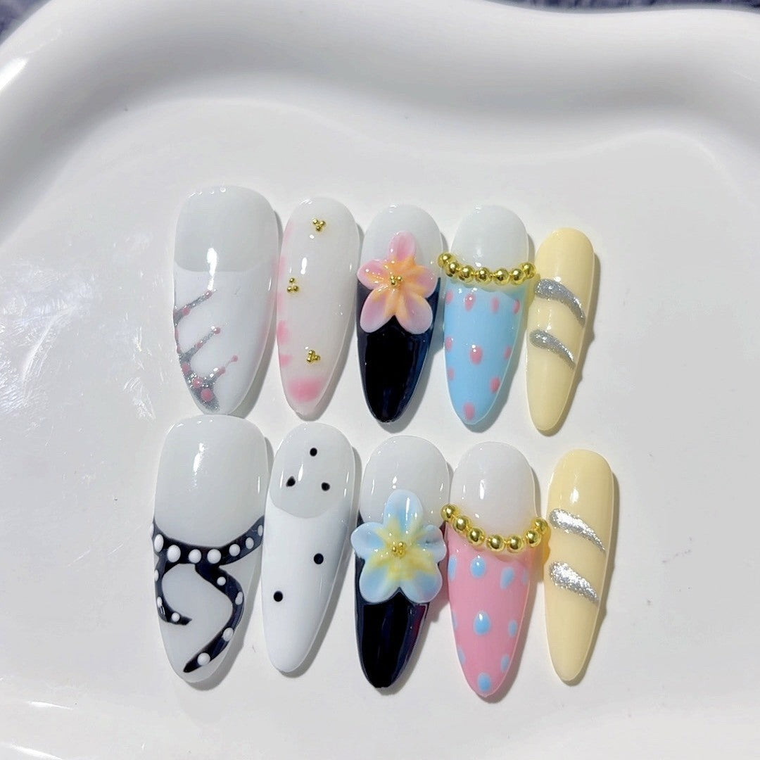 365nails-Jardim Caprichoso: "Camellia Bloom" – Unhas Postiças Artesanais Longas Amendoadas