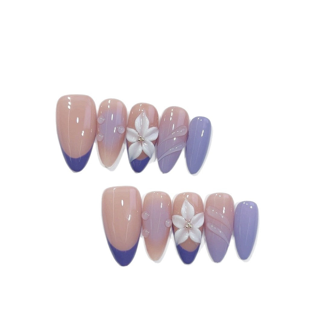 Floraison Lavande : "Pétale Violet" – Ongles press-on fait main forme amande mi-long