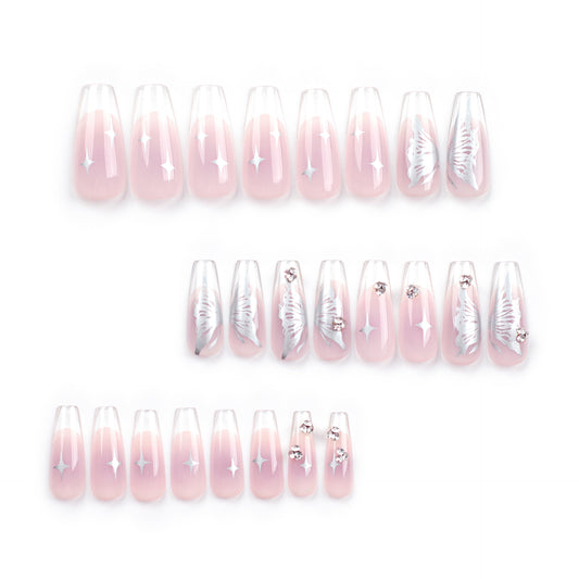 New pink transparent   butterfly point drill  patch nail art special nail wholesale｜365nails