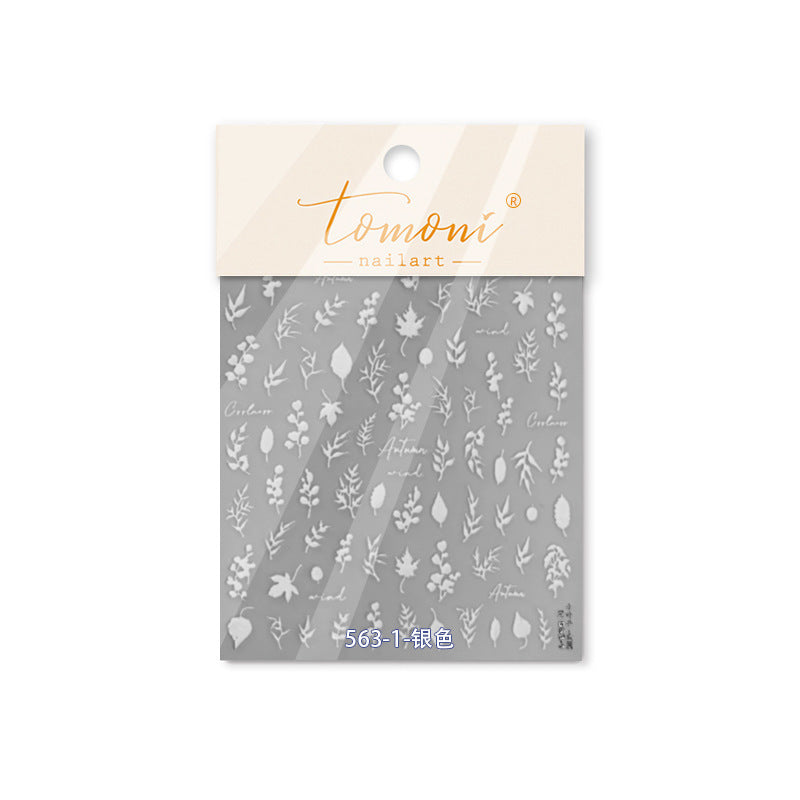 White Botanical Nail Stickers – 5D Embossed Minimalist Nature Set