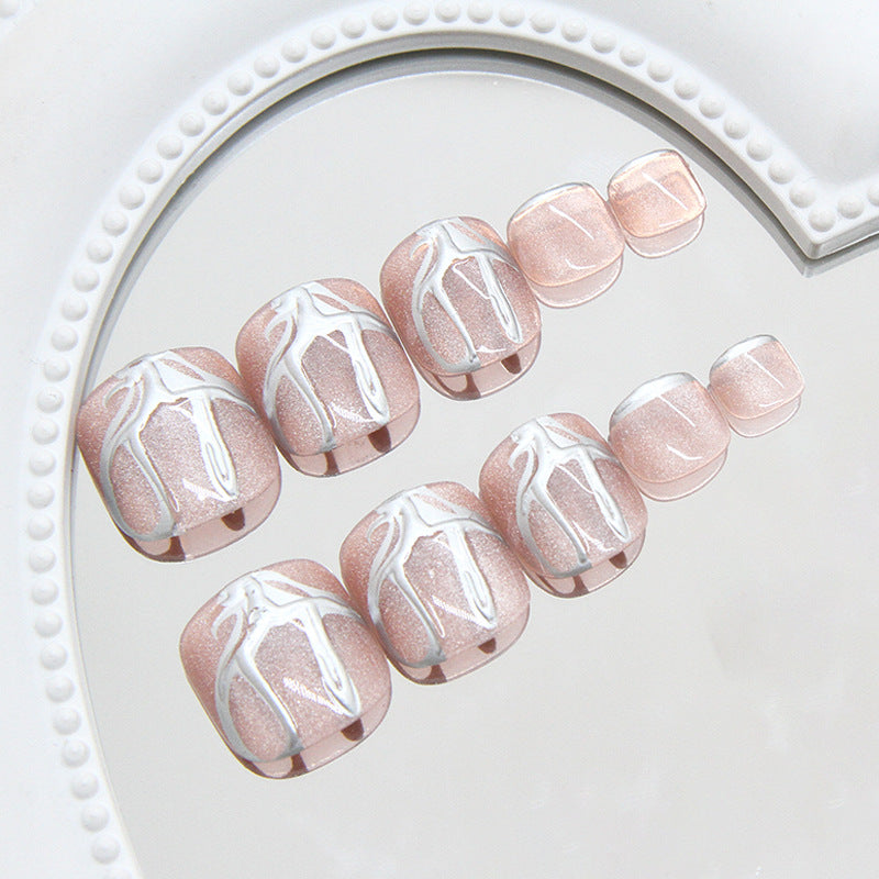 Olho de gato tridimensional, metal líquido tridimensional, atmosfera misteriosa, unhas dos pés acabadas, removíveis 24 peças ｜ 365 unhas