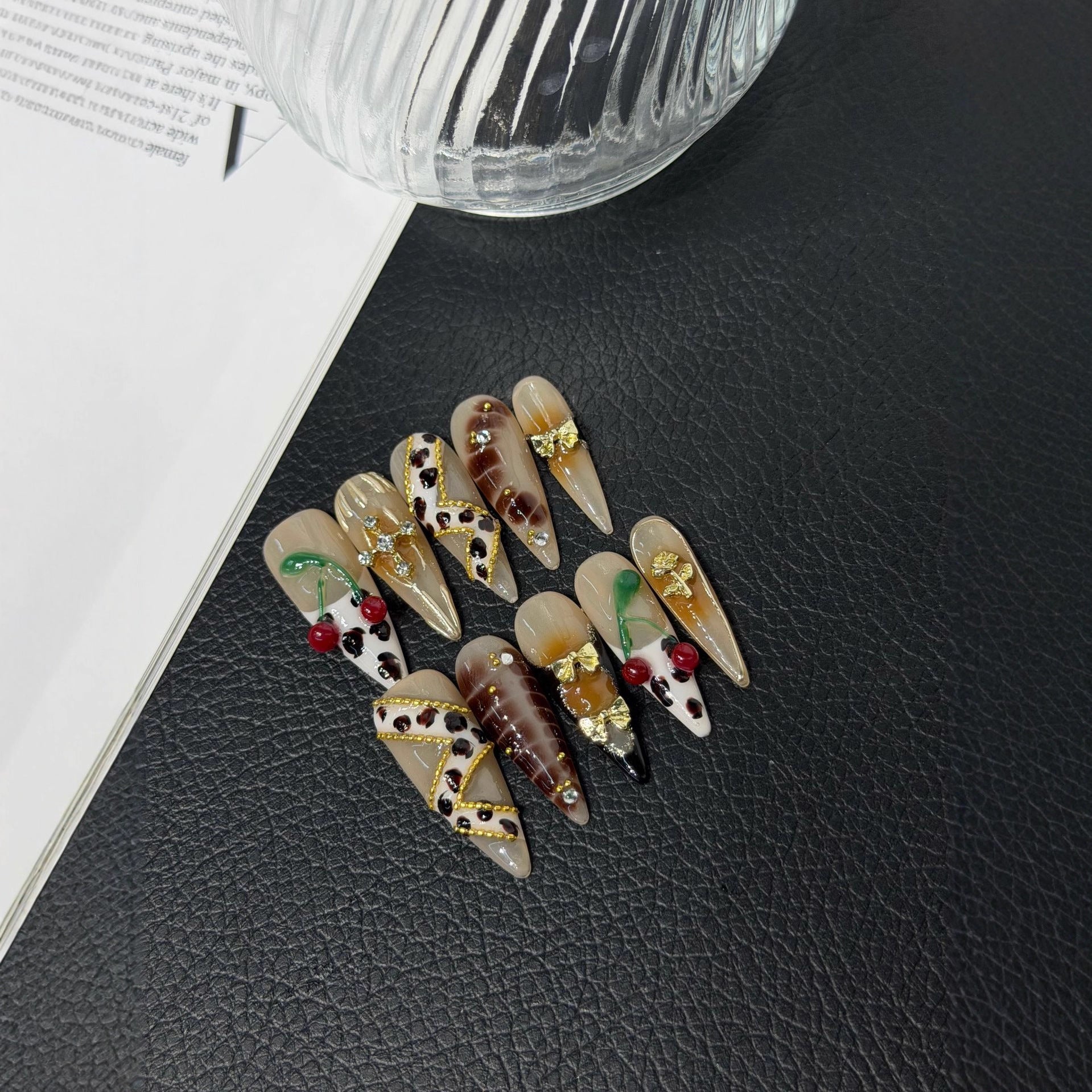 365nails: "Wild Bloom" – 3D Leopard & Cherry Handmade Stiletto Nails