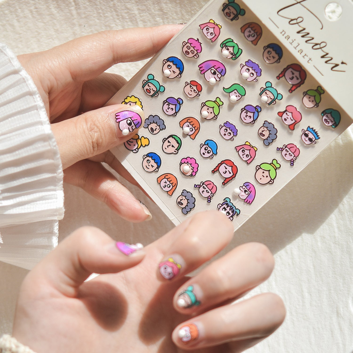Colorful Cartoon Character Heads: "Playful Chibi Crew" – 5D Embossed Nail Sticker