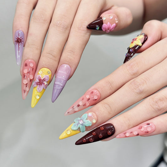 Super Fire Hawaiian Dopamine Handmade 3D Devil's Flower Removable Wearable Nail Nail Sticker | 365nails