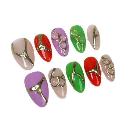Handmade press-on nails fluorescent contrasting color hand-painted relief magic mirror powder short nail art finished patch  fake nails｜365nails