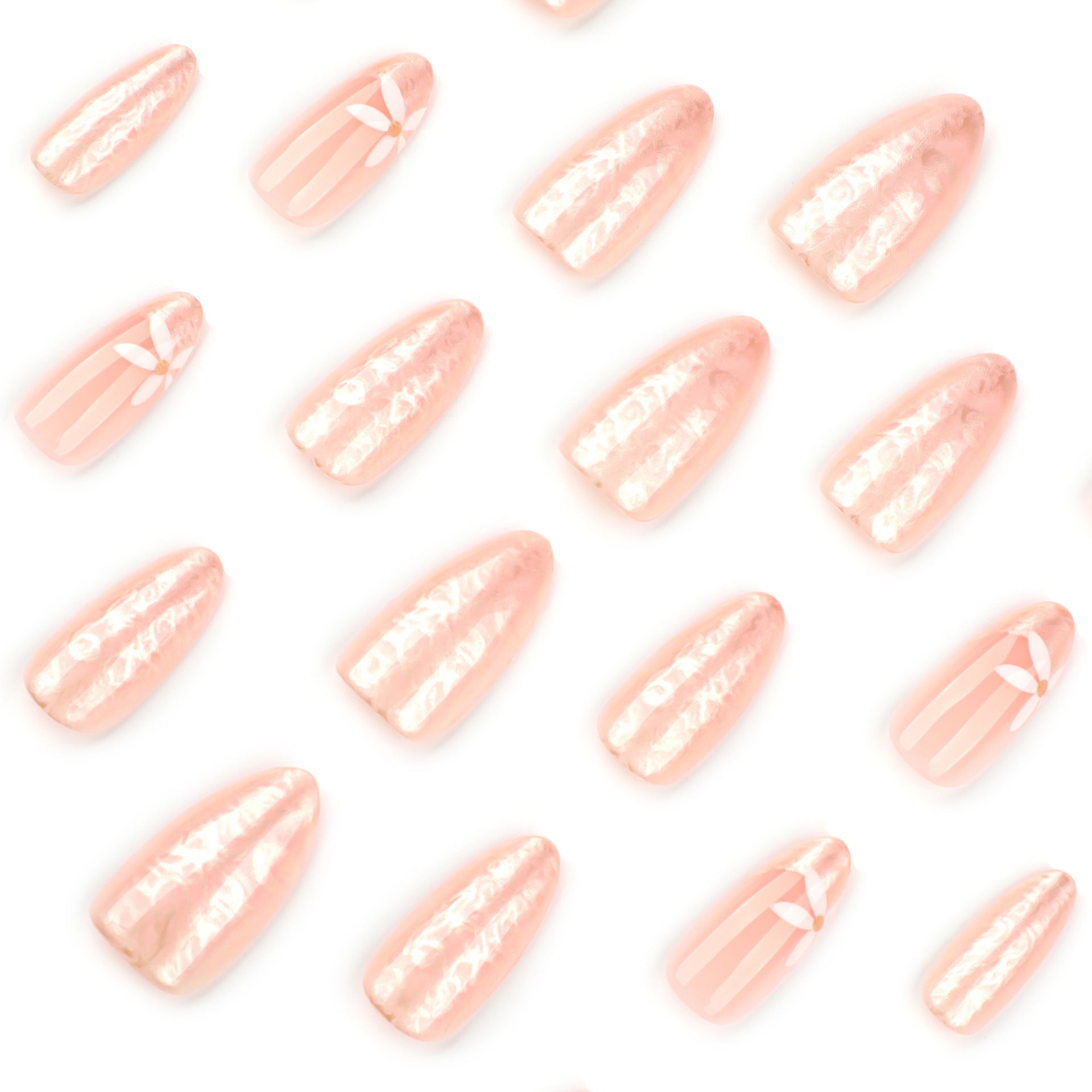 夏季新品 白色小清新花朵美甲 假甲 杏仁形 可穿戴甲片 批發｜365nails